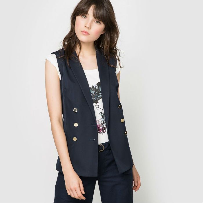 Gilet Blazer Sans Manches Femme - Coupe Slim, Bouton Unique, Poches - Décontracté, Bureau, Habillé