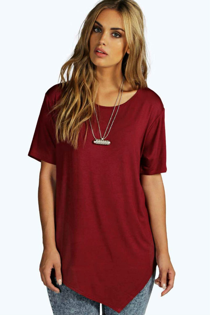Italy New Collection T-shirt col en V de la poudre rouge Vintage Taille 36 38 40 blogueurs 